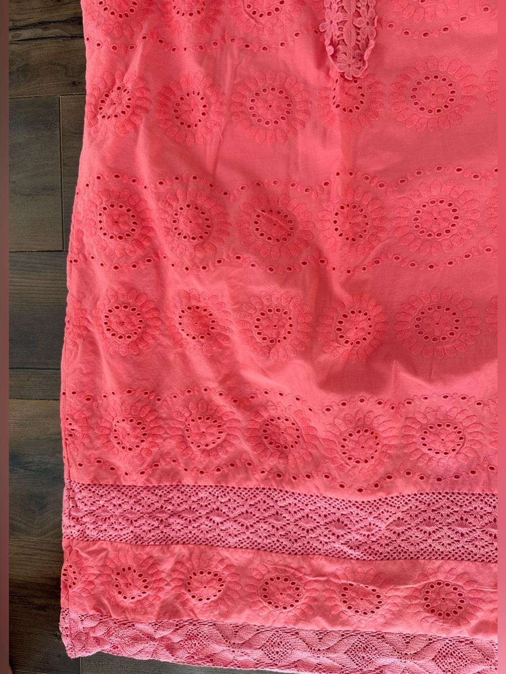 Talbots Coral Eyelet Lace Shift Dress Size 16 100% Cotton Summer Midi - Picture 2 of 7